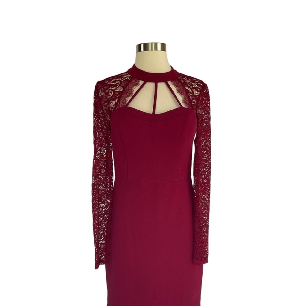 NWT Red Lace Long Sleeve Cutout Mini Sheath Cocktail Dress